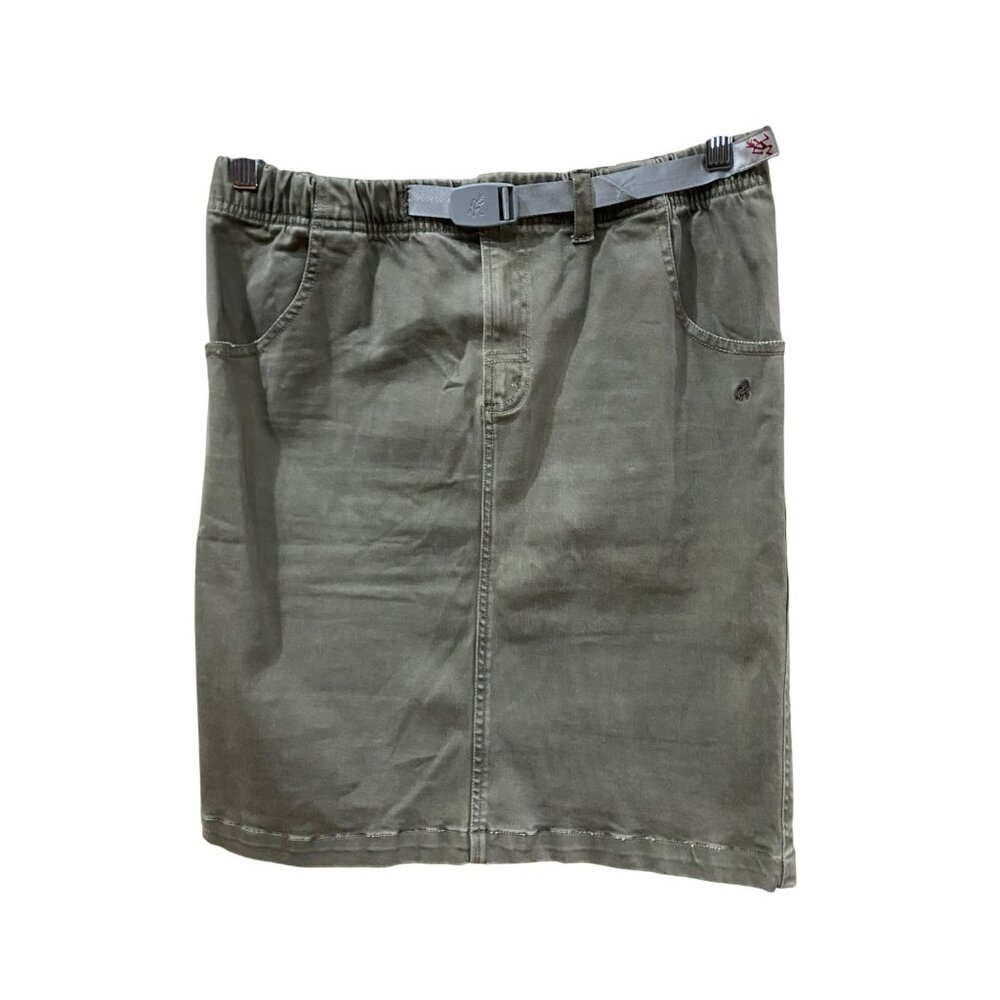 Gramicci Womens Olive Green Knee-Length Skirt With Belt 98% Cotton & 2% Spandex